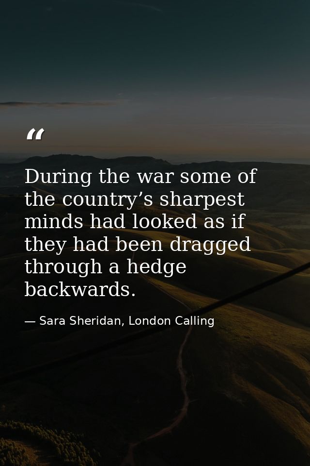 During the war some of the country’s sharpest minds had looked as if they had been dragged through a hedge backwards. — Sara Sheridan, London Calling