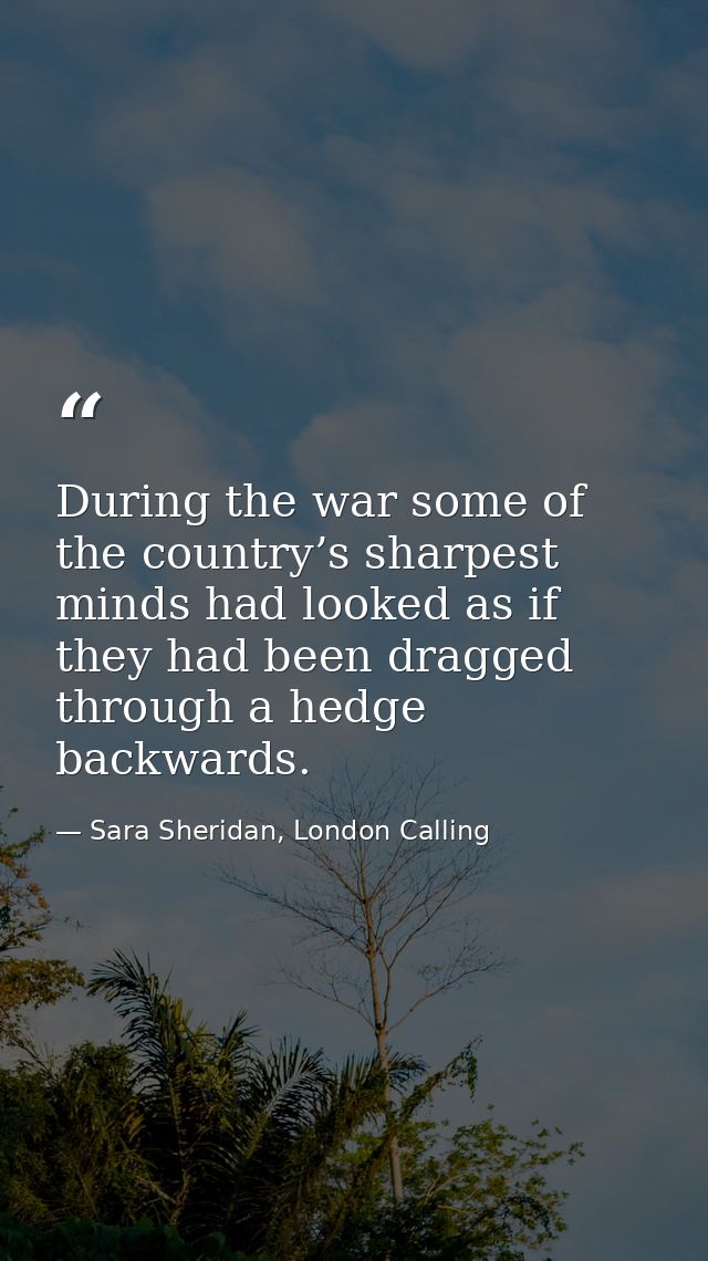 During the war some of the country’s sharpest minds had looked as if they had been dragged through a hedge backwards. — Sara Sheridan, London Calling