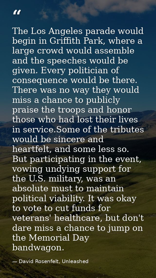 The Los Angeles parade would begin in Griffith Park, where a large crowd would assemble and the speeches would be given. — David Rosenfelt, Unleashed