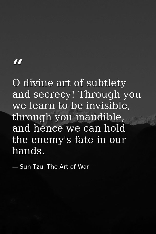 O divine art of subtlety and secrecy! Through you we learn to be invisible, through you inaudible, and hence we can hold — Sun Tzu, The Art of War
