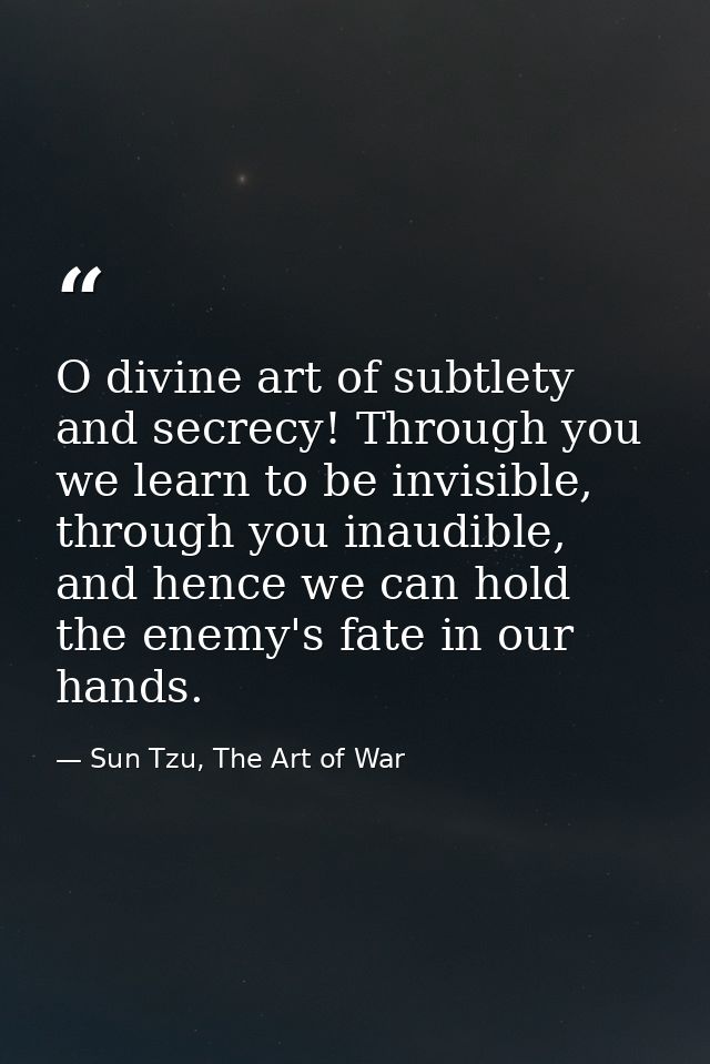 O divine art of subtlety and secrecy! Through you we learn to be invisible, through you inaudible, and hence we can hold — Sun Tzu, The Art of War