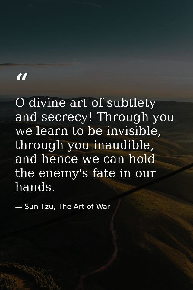 O divine art of subtlety and secrecy! Through you we learn to be invisible, through you inaudible, and hence we can hold — Sun Tzu, The Art of War