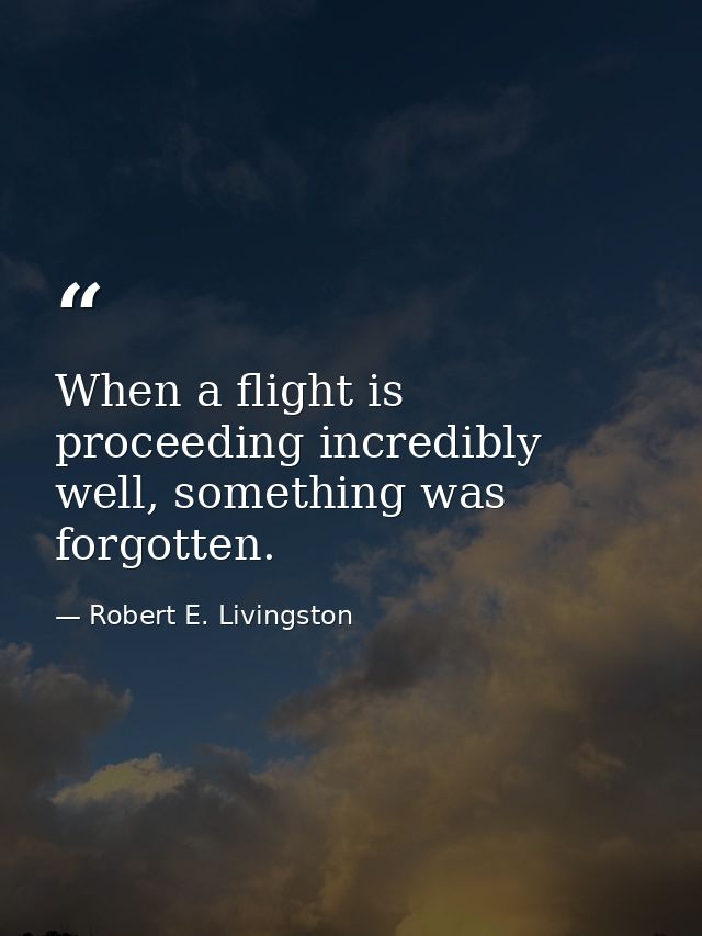 When a flight is proceeding incredibly well, something was forgotten. — Robert E. Livingston