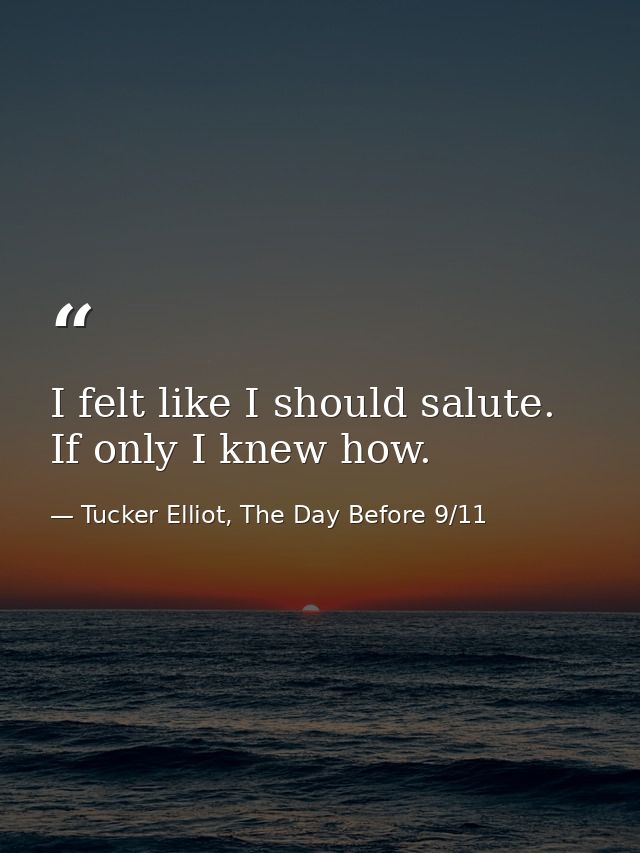 I felt like I should salute. If only I knew how. — Tucker Elliot, The Day Before 9/11