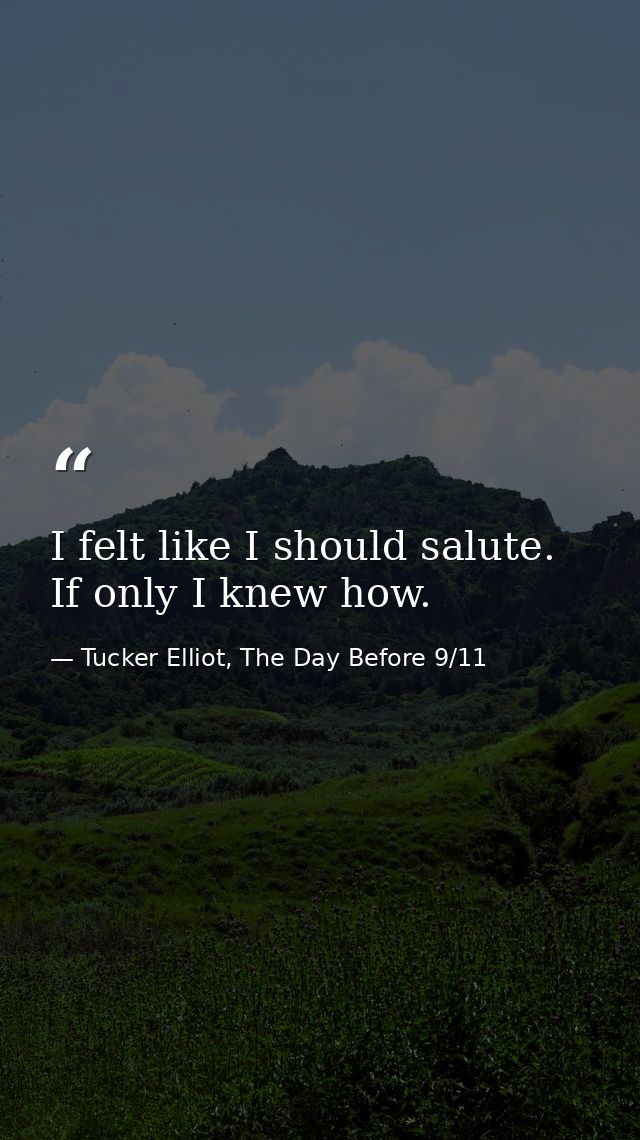 I felt like I should salute. If only I knew how. — Tucker Elliot, The Day Before 9/11