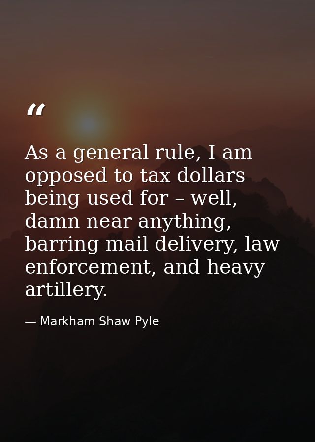 As a general rule, I am opposed to tax dollars being used for – well, damn near anything, barring mail delivery, law enf — Markham Shaw Pyle
