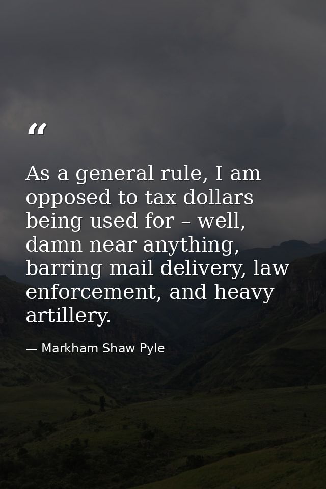 As a general rule, I am opposed to tax dollars being used for – well, damn near anything, barring mail delivery, law enf — Markham Shaw Pyle