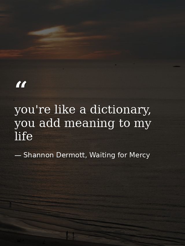 you're like a dictionary, you add meaning to my life — Shannon Dermott, Waiting for Mercy