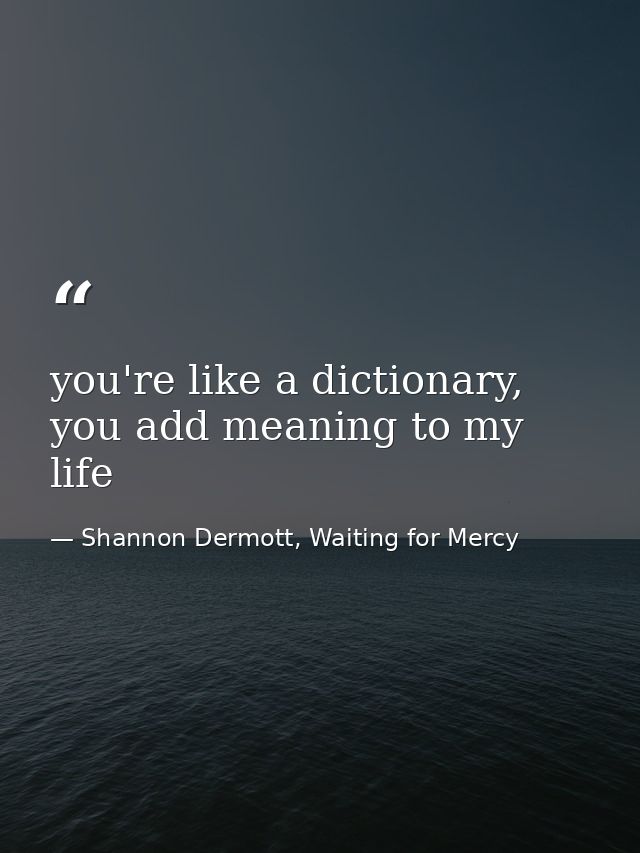 you're like a dictionary, you add meaning to my life — Shannon Dermott, Waiting for Mercy