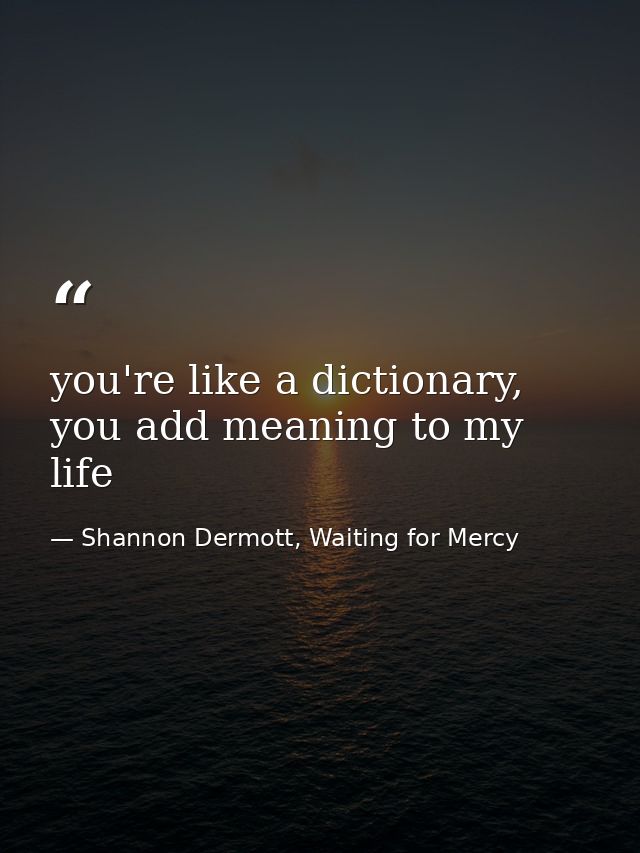 you're like a dictionary, you add meaning to my life — Shannon Dermott, Waiting for Mercy