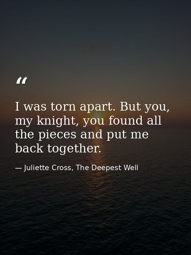 I was torn apart. But you, my knight, you found all the pieces and put me back together. — Juliette Cross, The Deepest Well