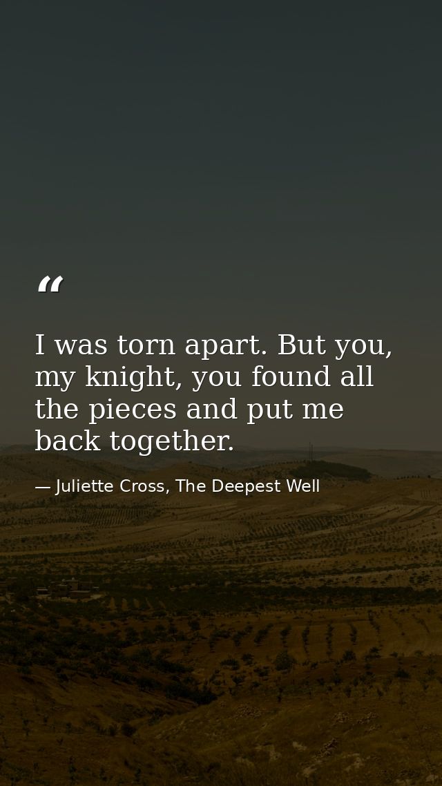 I was torn apart. But you, my knight, you found all the pieces and put me back together. — Juliette Cross, The Deepest Well