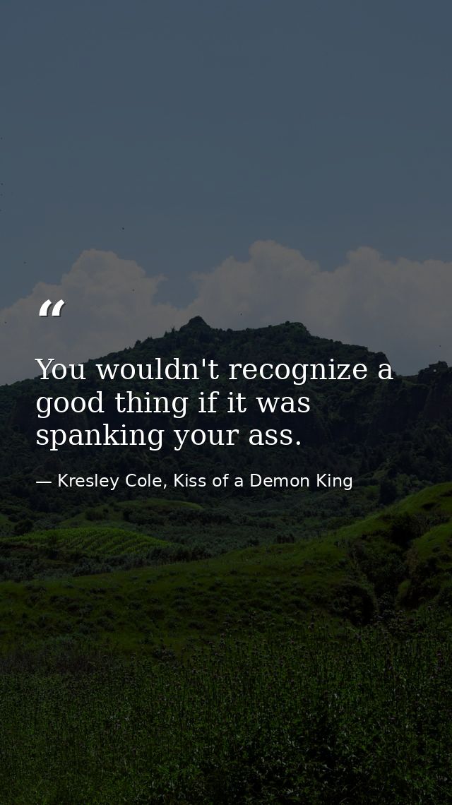 You wouldn't recognize a good thing if it was spanking your ass. — Kresley Cole, Kiss of a Demon King