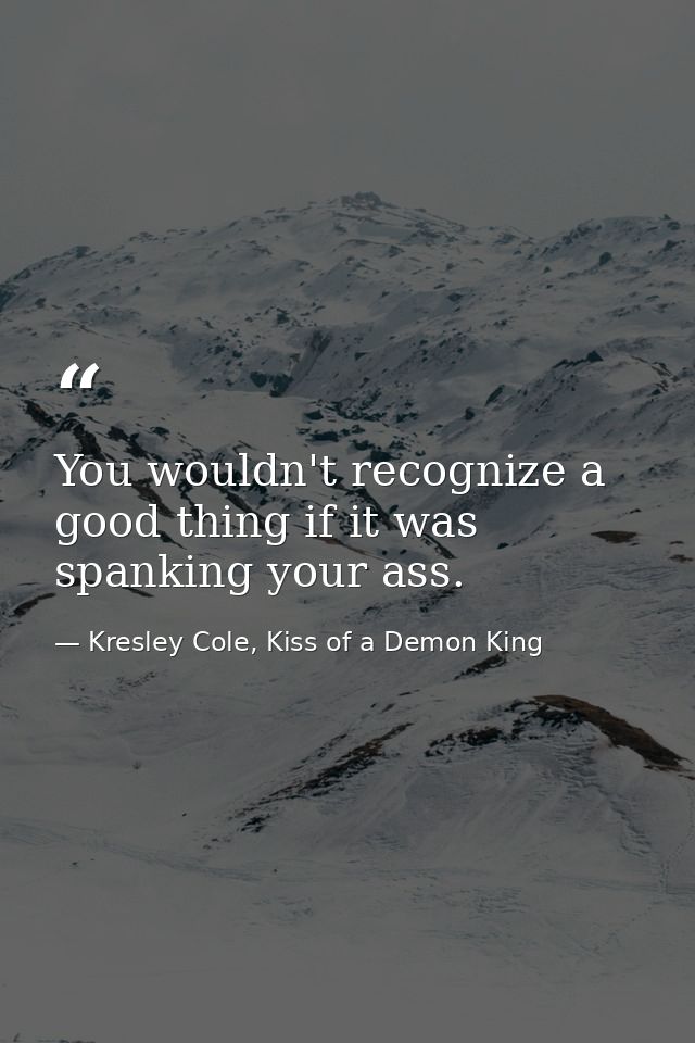 You wouldn't recognize a good thing if it was spanking your ass. — Kresley Cole, Kiss of a Demon King