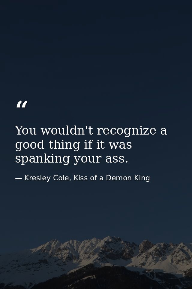 You wouldn't recognize a good thing if it was spanking your ass. — Kresley Cole, Kiss of a Demon King