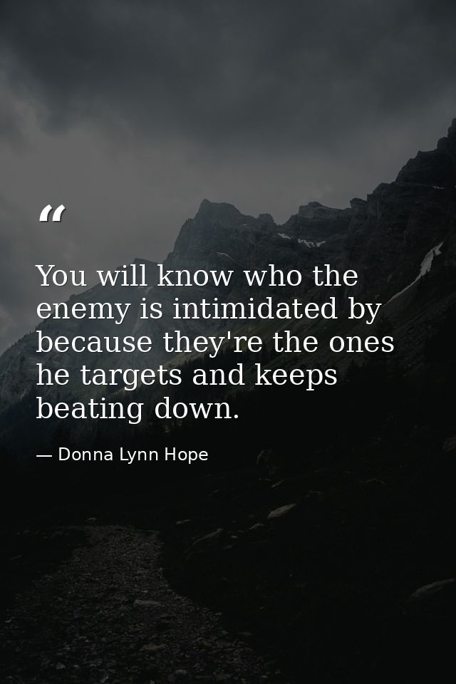 You will know who the enemy is intimidated by because they're the ones he targets and keeps beating down. — Donna Lynn Hope