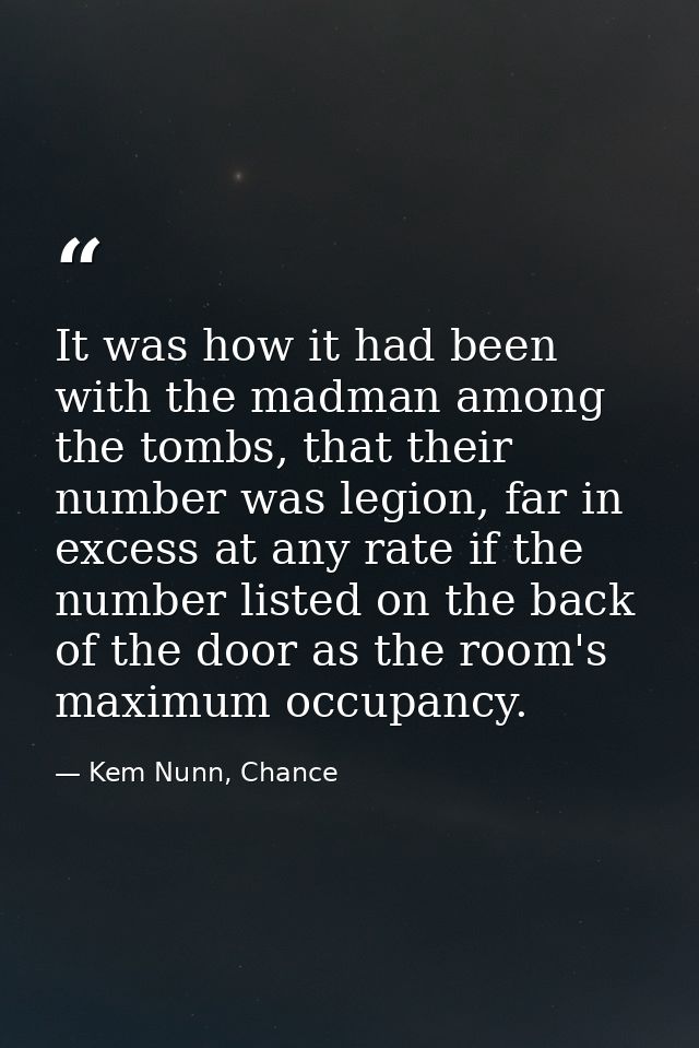 It was how it had been with the madman among the tombs, that their number was legion, far in excess at any rate if the n — Kem Nunn, Chance