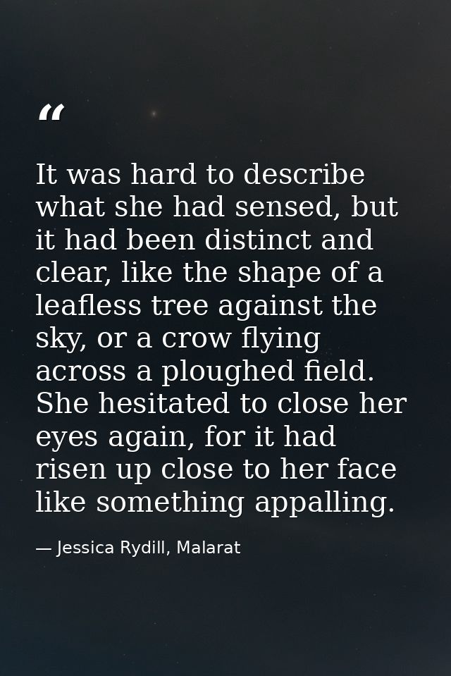 It was hard to describe what she had sensed, but it had been distinct and clear, like the shape of a leafless tree again — Jessica Rydill, Malarat