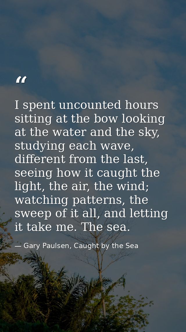 I spent uncounted hours sitting at the bow looking at the water and the sky, studying each wave, different from the last — Gary Paulsen, Caught by the Sea