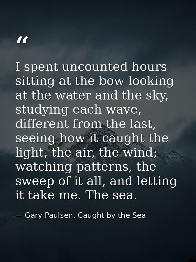 I spent uncounted hours sitting at the bow looking at the water and the sky, studying each wave, different from the last — Gary Paulsen, Caught by the Sea