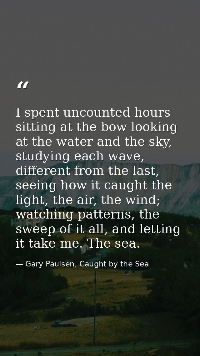 I spent uncounted hours sitting at the bow looking at the water and the sky, studying each wave, different from the last — Gary Paulsen, Caught by the Sea