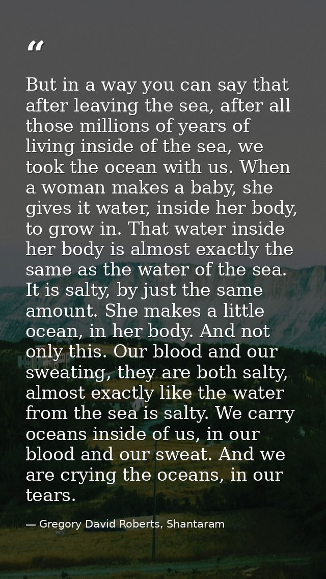 But in a way you can say that after leaving the sea, after all those millions of years of living inside of the sea, we t — Gregory David Roberts, Shantaram
