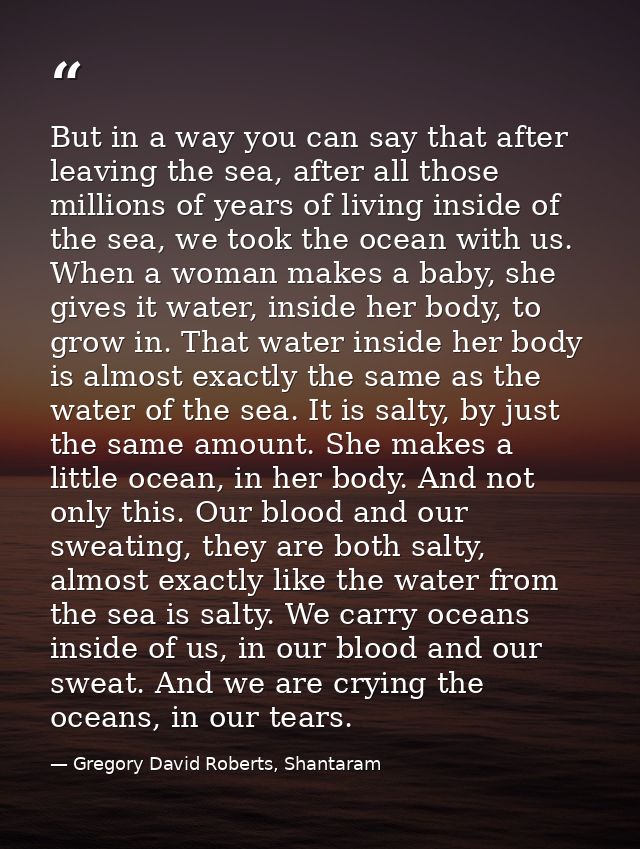 But in a way you can say that after leaving the sea, after all those millions of years of living inside of the sea, we t — Gregory David Roberts, Shantaram