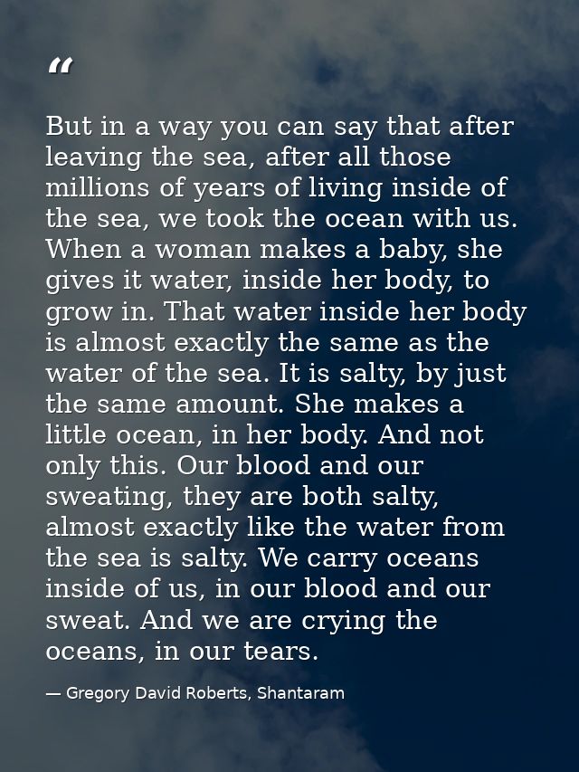 But in a way you can say that after leaving the sea, after all those millions of years of living inside of the sea, we t — Gregory David Roberts, Shantaram