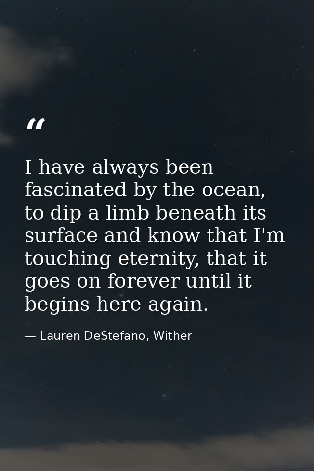 ‎I have always been fascinated by the ocean, to dip a limb beneath its surface and know that I'm touching eternity, that — Lauren DeStefano, Wither