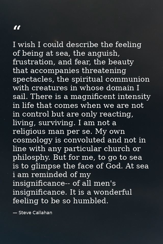 I wish I could describe the feeling of being at sea, the anguish, frustration, and fear, the beauty that accompanies thr — Steve Callahan