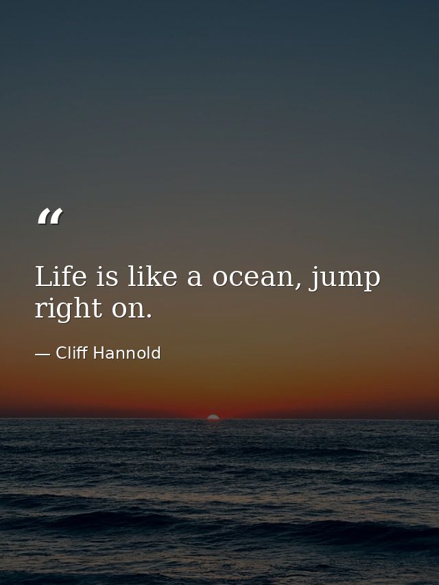 Life is like a ocean, jump right on. — Cliff Hannold
