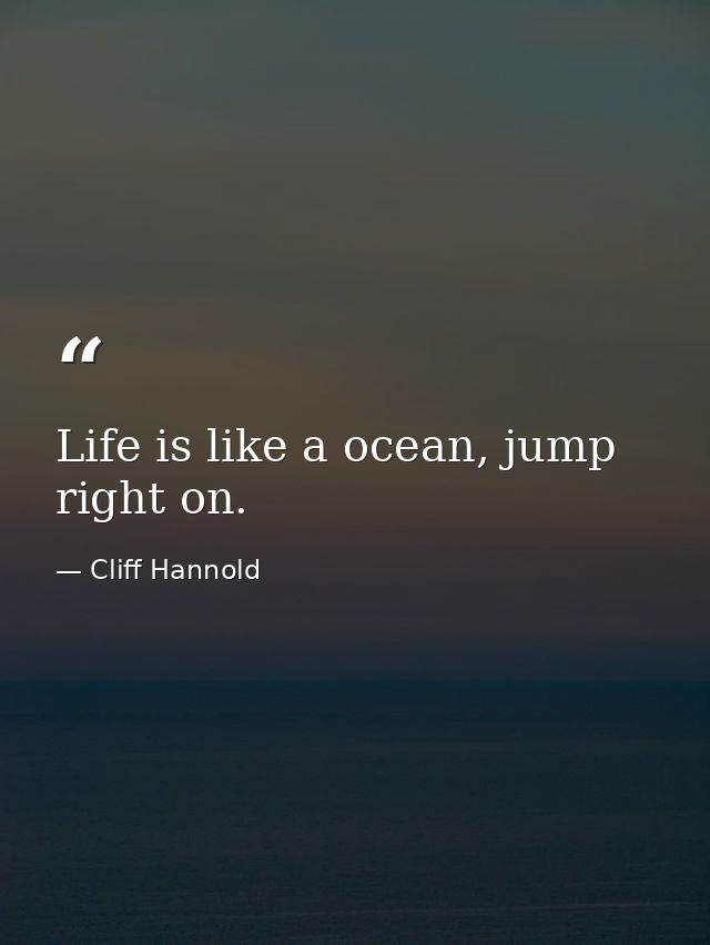 Life is like a ocean, jump right on. — Cliff Hannold