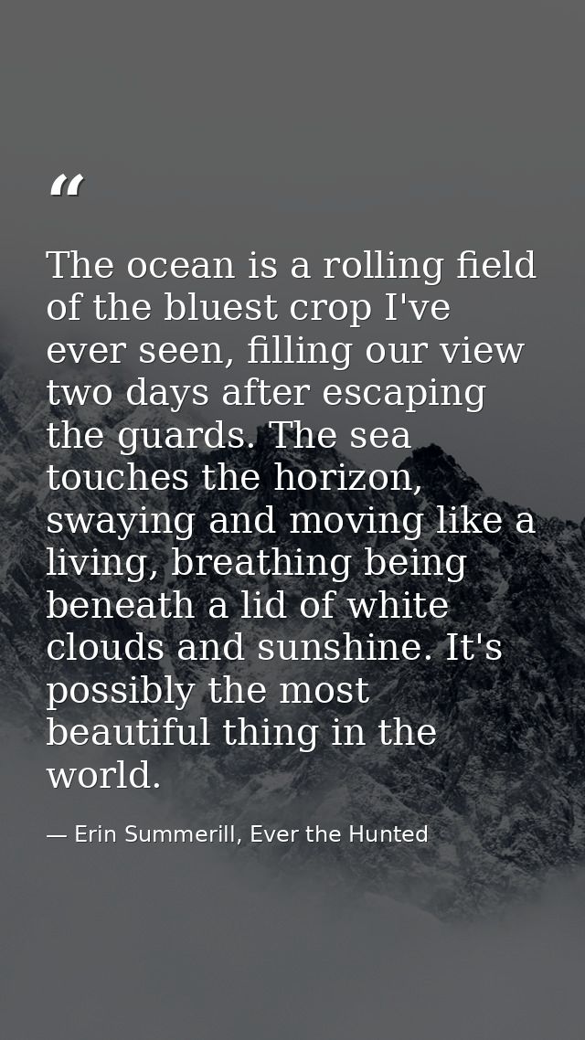 The ocean is a rolling field of the bluest crop I've ever seen, filling our view two days after escaping the guards. The — Erin Summerill, Ever the Hunted