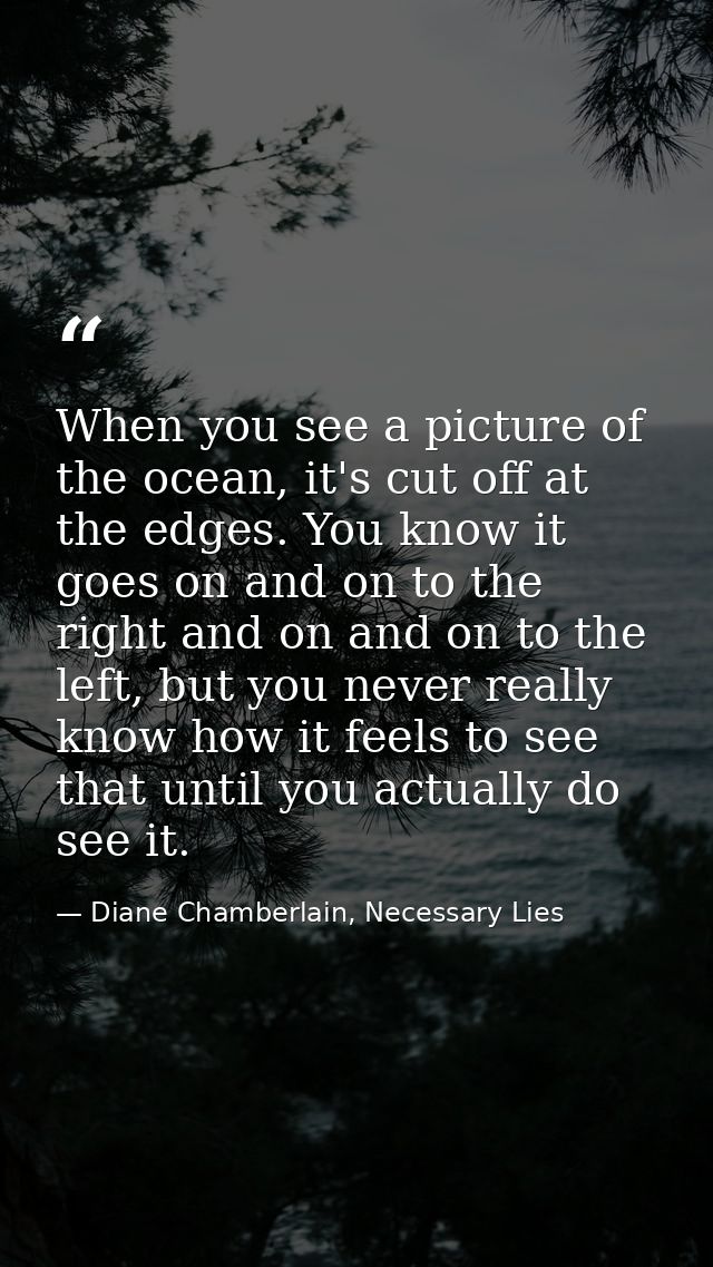When you see a picture of the ocean, it's cut off at the edges. You know it goes on and on to the right and on and on to — Diane Chamberlain, Necessary Lies