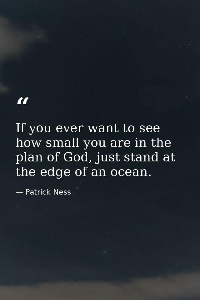 If you ever want to see how small you are in the plan of God, just stand at the edge of an ocean. — Patrick Ness