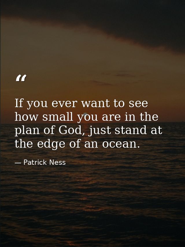If you ever want to see how small you are in the plan of God, just stand at the edge of an ocean. — Patrick Ness