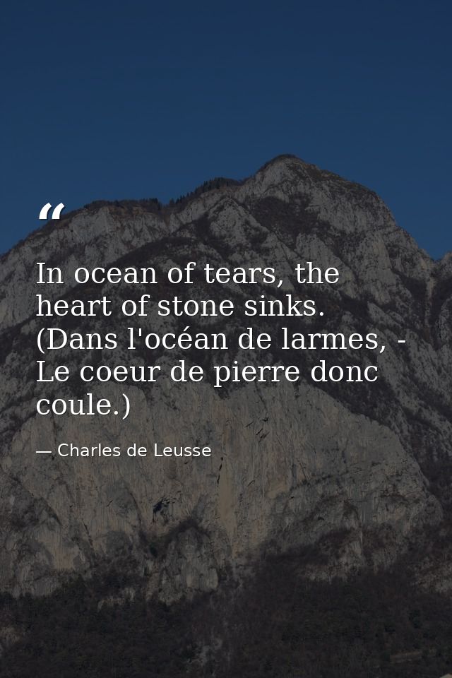 In ocean of tears, the heart of stone sinks. (Dans l'océan de larmes, - Le coeur de pierre donc coule.) — Charles de Leusse