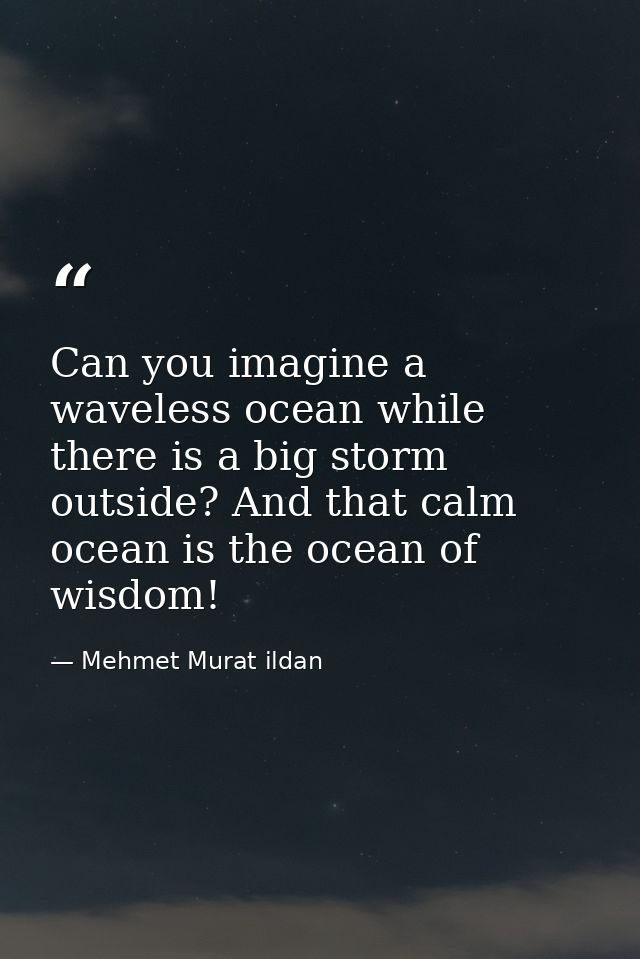 Can you imagine a waveless ocean while there is a big storm outside? And that calm ocean is the ocean of wisdom! — Mehmet Murat ildan