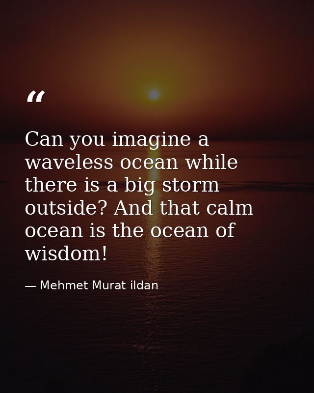 Can you imagine a waveless ocean while there is a big storm outside? And that calm ocean is the ocean of wisdom! — Mehmet Murat ildan