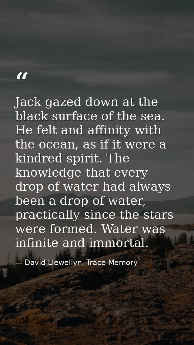 Jack gazed down at the black surface of the sea. He felt and affinity with the ocean, as if it were a kindred spirit. Th — David Llewellyn, Trace Memory