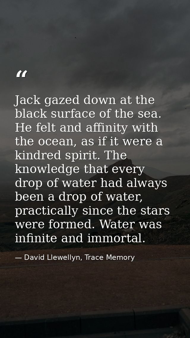 Jack gazed down at the black surface of the sea. He felt and affinity with the ocean, as if it were a kindred spirit. Th — David Llewellyn, Trace Memory