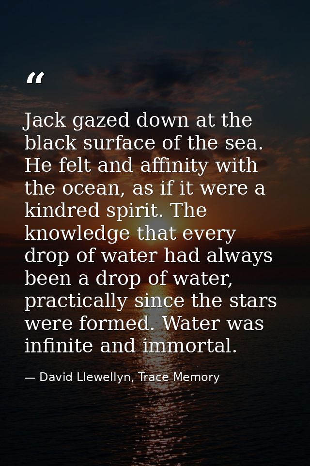 Jack gazed down at the black surface of the sea. He felt and affinity with the ocean, as if it were a kindred spirit. Th — David Llewellyn, Trace Memory