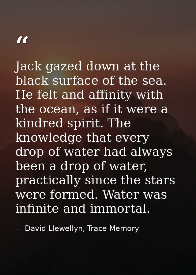 Jack gazed down at the black surface of the sea. He felt and affinity with the ocean, as if it were a kindred spirit. Th — David Llewellyn, Trace Memory