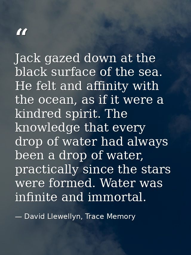 Jack gazed down at the black surface of the sea. He felt and affinity with the ocean, as if it were a kindred spirit. Th — David Llewellyn, Trace Memory