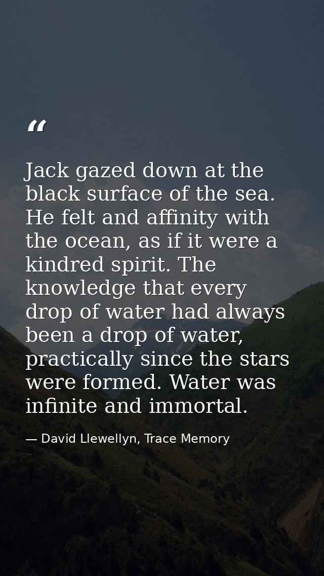 Jack gazed down at the black surface of the sea. He felt and affinity with the ocean, as if it were a kindred spirit. Th — David Llewellyn, Trace Memory