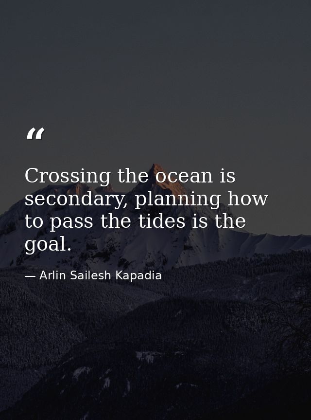 Crossing the ocean is secondary, planning how to pass the tides is the goal. — Arlin Sailesh Kapadia