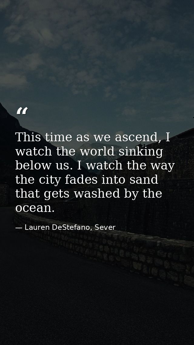 This time as we ascend, I watch the world sinking below us. I watch the way the city fades into sand that gets washed by — Lauren DeStefano, Sever