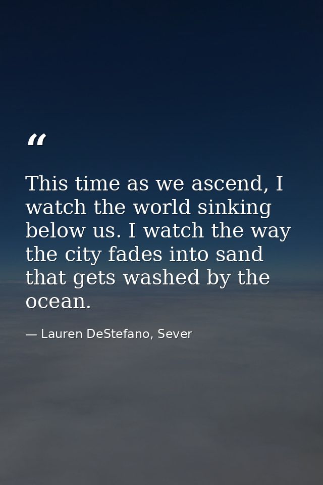 This time as we ascend, I watch the world sinking below us. I watch the way the city fades into sand that gets washed by — Lauren DeStefano, Sever