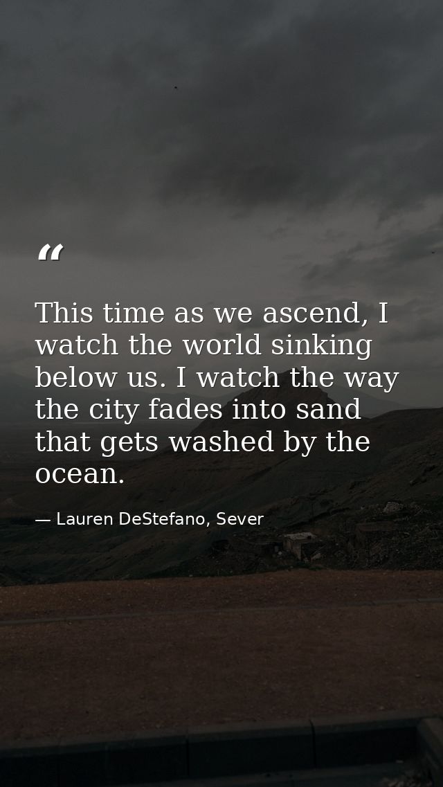 This time as we ascend, I watch the world sinking below us. I watch the way the city fades into sand that gets washed by — Lauren DeStefano, Sever