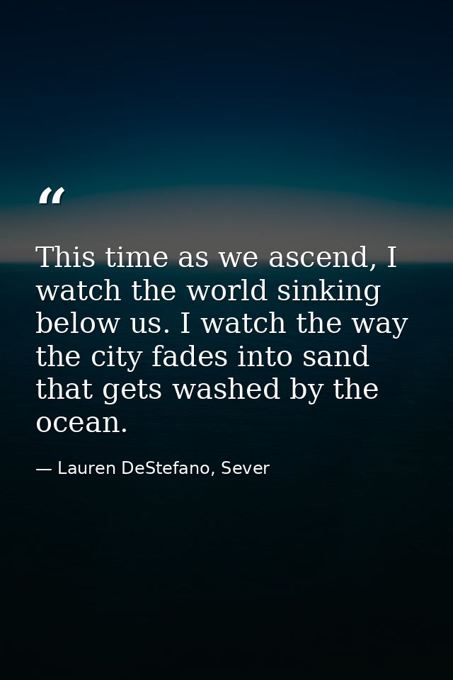 This time as we ascend, I watch the world sinking below us. I watch the way the city fades into sand that gets washed by — Lauren DeStefano, Sever